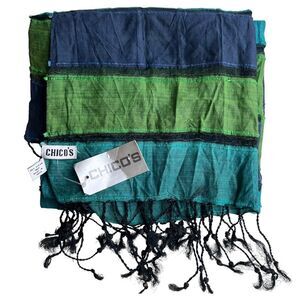 😊 3/$30 Chico’s silk blend scarf blues & greens NWT
